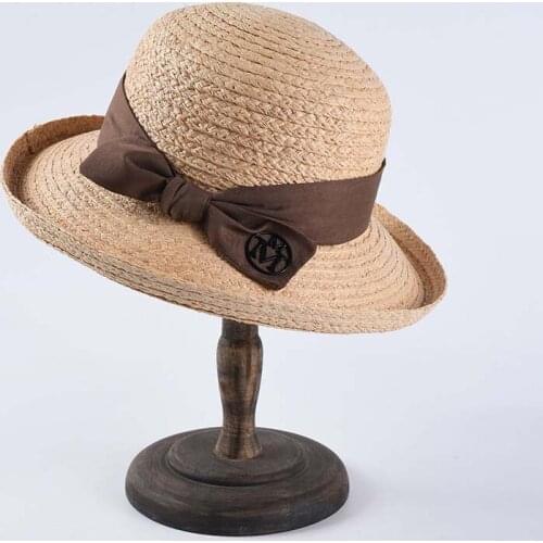 2021 New Elegant French Bucket Hat For Women Fashion Curling Raffia Hats Bow Sun Beach Hat On Holiday Bowknot Sun Hats for Women