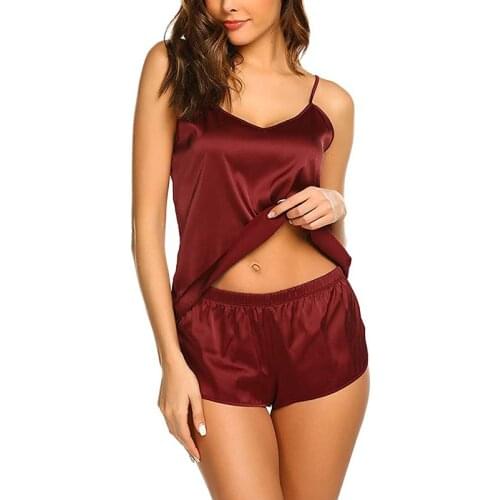 Hot Women Sleepwear Ladies Solid Sexy Lingerie Pajamas Set Sleeveless Tops and Shorts Nighty Suit Underwear Pijama Mujer