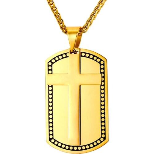 Collare Cross Pendants Men Military Dog Tag 316L Stainless Steel Jewelry Gold Color Christian Engravable Necklaces Women P971