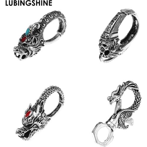 Retro Silver Color Eyes Dragon Head Keyrings Fashion Spirit Dragon Keychain Men Waist Buckle Car Key Chain Pendant Charm Jewelry