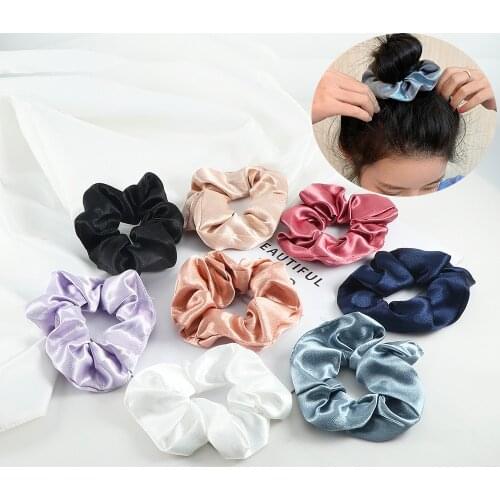 Vintage Satin Silk Scrunchie Solid Color Elastic Hair Bands Fashion Headband Ponytail Holder Rope Women Girls Hair Accessories