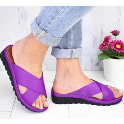 Women Slip On Flat Sandals Open Toe Low WedgesThick Sole Beach Pool Slippers Comfortable zapatos de mujer A66