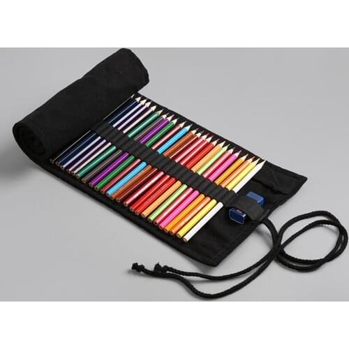 Black Color Starry sky School Pencil Case Roller 12/24/36Holes Canvas Roll Up Makeup Canvas Pen Bag For Girls Boys Stationery