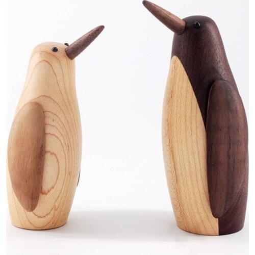 Nordic wooden penguin car home decoration crafts solid wood decorations ornaments