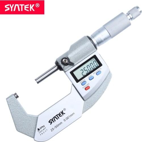 Syntek 25-50mm IP65 Oil Waterproof Electronic Digital Micrometer 0.001mm ABS Caliper Thickness Gauge Meter Carbide Tip Measure