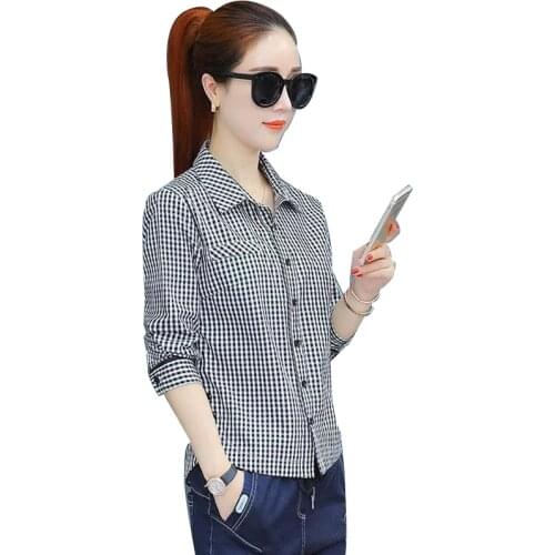 Women Spring Autumn Blouses Shirt Lady Casual Long Sleeve Turn-Down Collar Slim Striped Shirt Women Button Striped Tops DF3331
