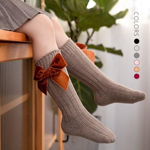 Winter New Childrens Socks Thick Line Knitting In Tube Socks Female Baby Warm Cotton Socks Fashion Velvet Bow Piled Socks 0-4T