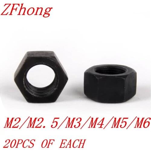 120PCS M2 M2.5 M3 M4 M5 M6 Steel with black Hex hexagon Nut kits