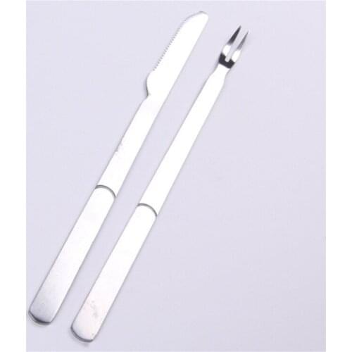 2pcs/lot 32cm Steel Round Handle Barbecue BBQ Tools Outdoor Picnic Steak Knife Serving Fork Kitchen Meat Beef Forks Knife