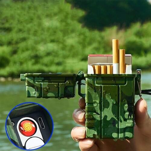20 Pcs Automatic Cigarette Case Cigarette Capacity Metal Cigarette Case Charge USB Lighter Outdoor Seal Waterproof