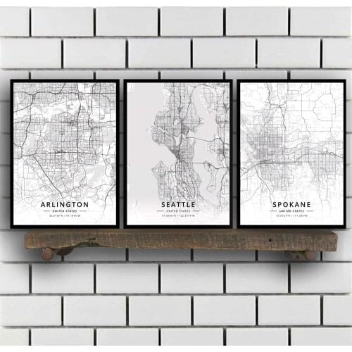 Arlington Seattle Spokane WA Washington USA United States of America Map Poster