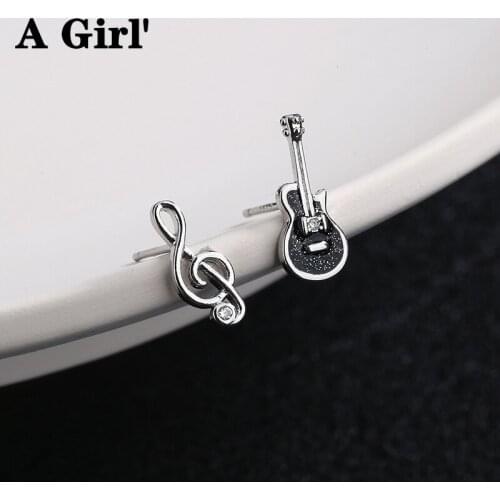 A Girl' Asymmetric Treble Clef Guitar Stud Earrings Musical Note Earrings For Women Girls Music Lovers Gift