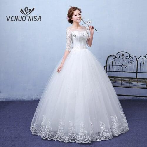 New Arrival Fashion Simple White Wedding Dress Lace Up Floor-length Princess Embroidery Appliques Sequins Ball Gown Plus Size