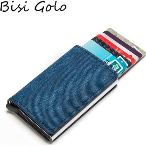 BISI GORO Anti-theft Clutch Single Box Men Women Wallet 2020 New RFID Blocking Card Holder Denim Business Pop-up Metal ID Case