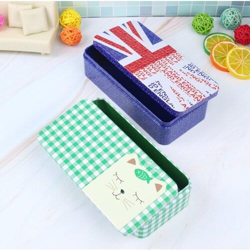Large Double-Sided Stationery Box Cartoon Rectangular Cookies Candy Organizer Tin Case Jewelry Coin Storage Box For Kids Gift