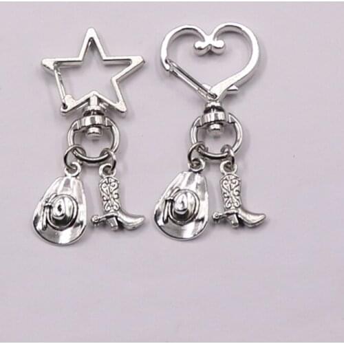 1pcs Infinity Cowgirl Boot Cowboy hat Heart and pentagram lobster clasp silver swivel clasp Keychain