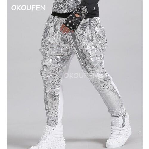 Bar singer dancer new fashion mens sequins harem pants nightclub performance stage performance trousers