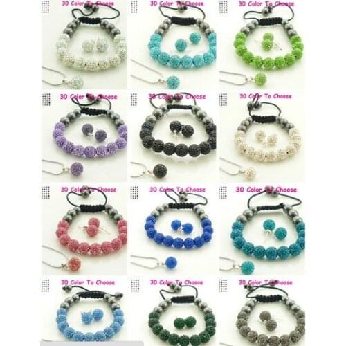 Hr3t 10mm Mix color white blue red multicolor Set Pendant necklace Bracelet Earring studs micro pave bead crystal