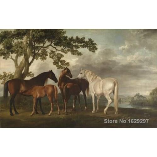 Horse Painting oil Mares and Foals in a River Landscape George Stubbs Hand painted High quality