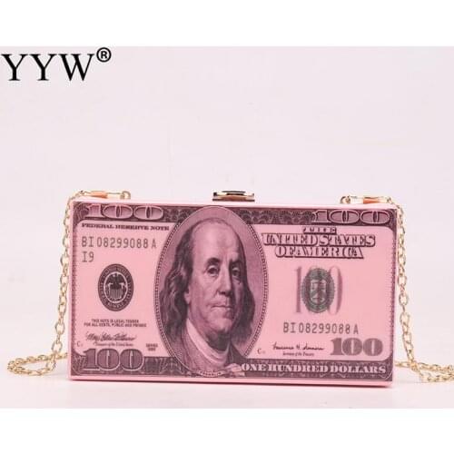 Money Clutch Rhinestone Purse Dollars Stack Of Cash Evening Handbags Shoulder Wedding Dinner Bag