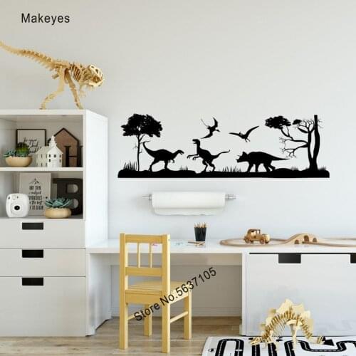 Makeyes Dinosaur Boys Wall Stickers Kids Nursery Rooms Wall Decals Landscape Prehistoric Wallpaper Art Design Wall Murals Q696