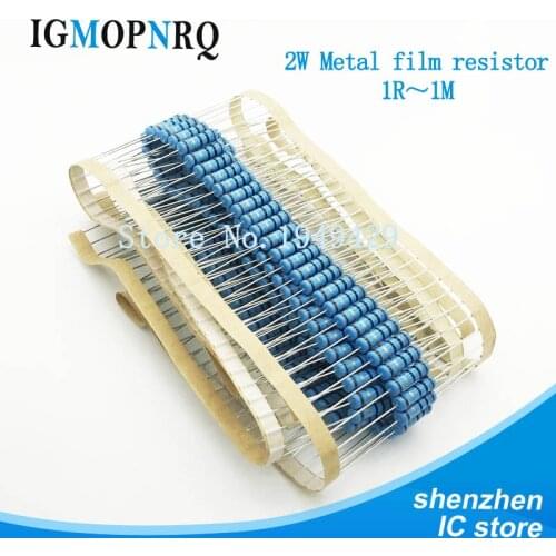 100pcs 2W Metal film resistor 1% 1R~1M 2.2R 4.7R 10R 22R 47R 100R 220R 470R 1K 10K 100K 2.2 4.7 10 22 47 100 220 470 ohm