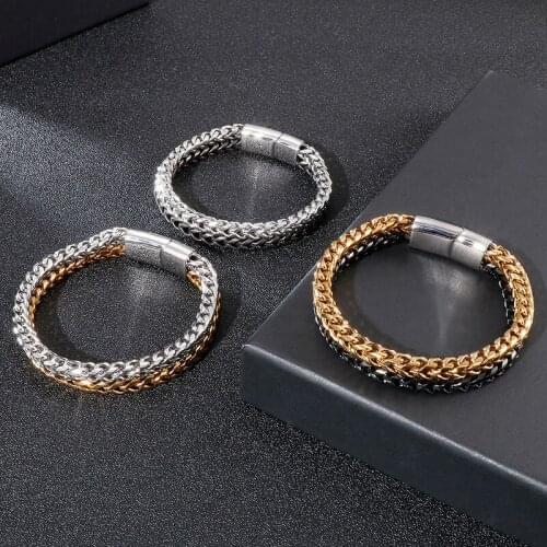 Fashion mens simple jewelry, personality trend, titanium steel double-layer chain mens bracelet
