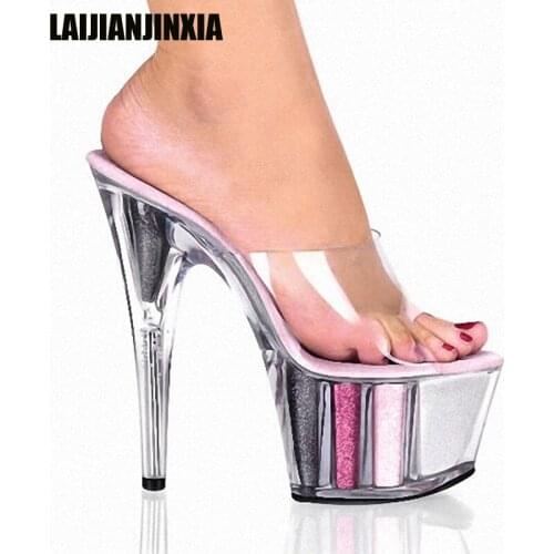 LAIJIANJINXIA Fashion Rhinestone Detail 15CM Super High Heel Platforms Pole Dance / Star / Model Shoes, Slippers, Wedding Shoes