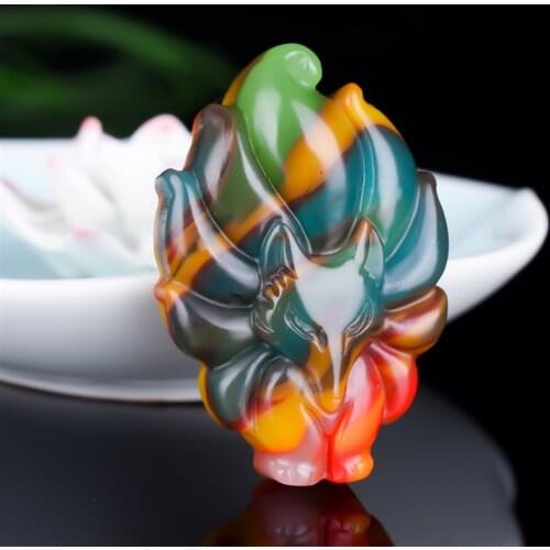 Natural Color Jade Nine-Tailed Fox Pendant Necklace Chinese Hand-Carved Charm Jewellery Fashion Amulet for Men Women Lucky Gifts