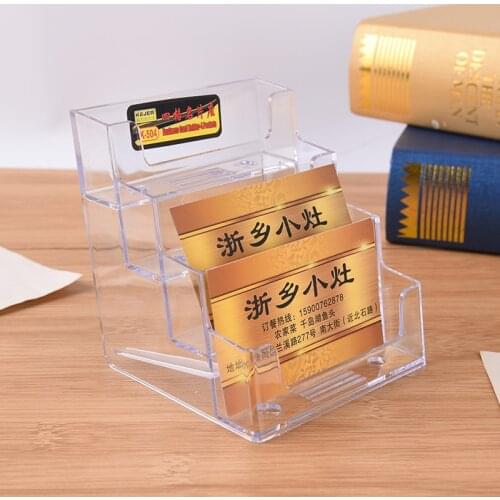 Four Pockets Clear Desktop Shelf Box Storage Display Stand Office Counter Acrylic Business Card Holder