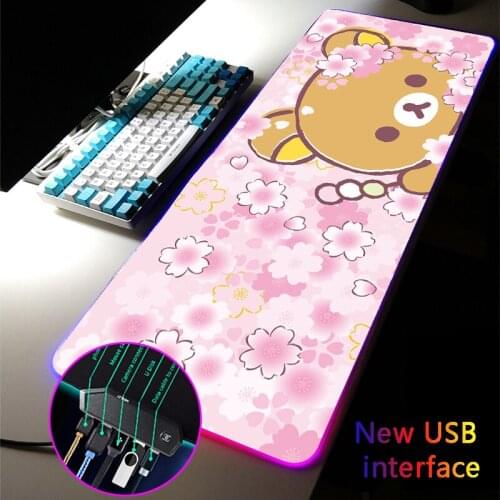 Drop Shipping Kawaii Bear RGB Mouse Pad Multi-interface Four USB Docking Dock USB Hub Cute Pink MousePad Typec Interface DeskMat