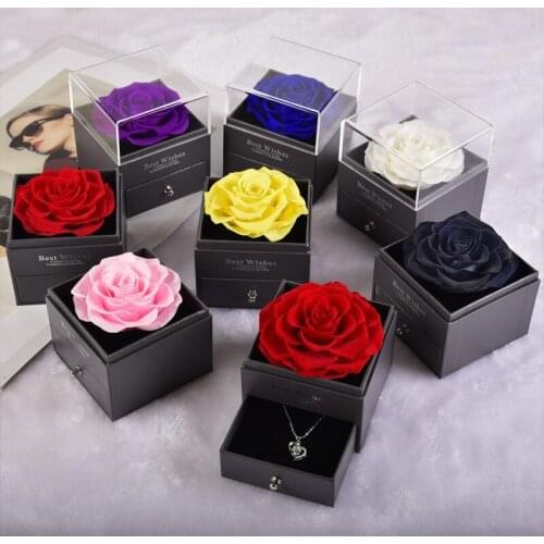Rose Box Home DecorationJewelry Box Artificial FLowers Living Room Decor Dried Flower Gift For Wedding Party Christmas Easter