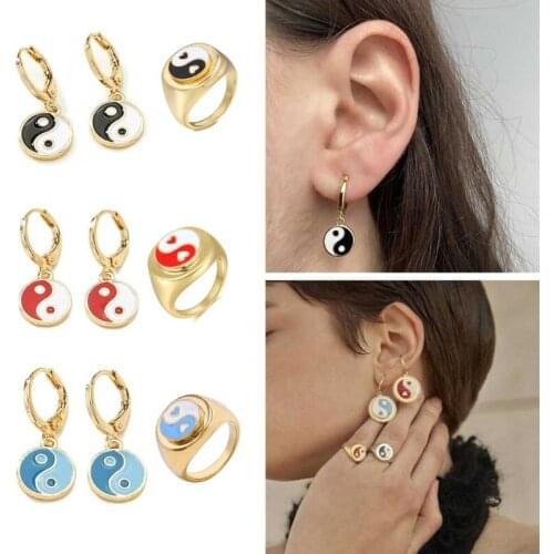 Cute Couple Earrings Ring Womens Fashion Wedding Drop Oil Love Heart Ring Gifts for Women Girls Wedding Jewelry Gift