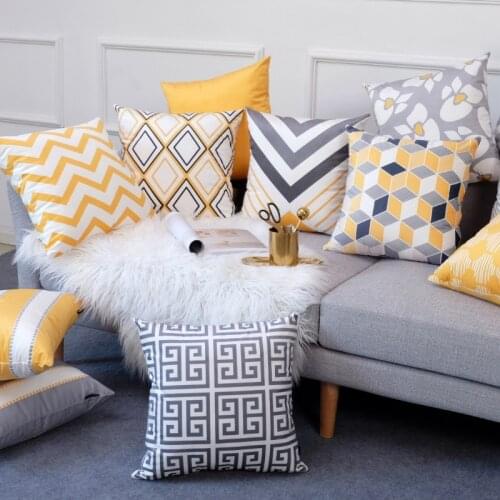 Nordic Soft Velvet Geometric Cushion Cover 45*45cm 55*55cm Yellow Diamond Striped Sofa Decor Pillowcase Chair Bed Pillow Cover