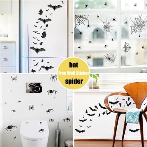 1pc Halloween Decorations Bat Spider Wall Stickers Decal for Glass Window Background Halloween Home Party Home Decoration Supple