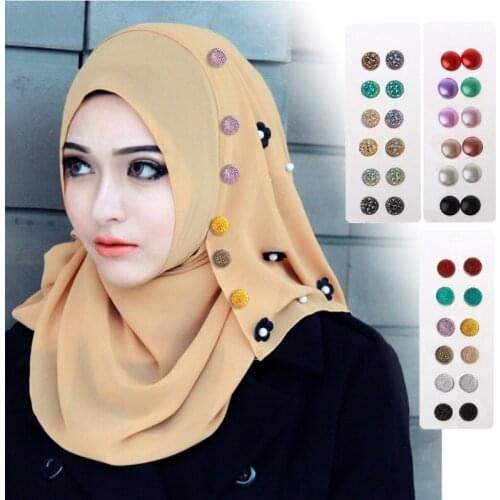 Pack of 12 Muslim Multi-Use Rhinestone Magnetic Scarf Brooch Round Hijab Pins Kit Magnetic Safety Pins Muslim Jewelry