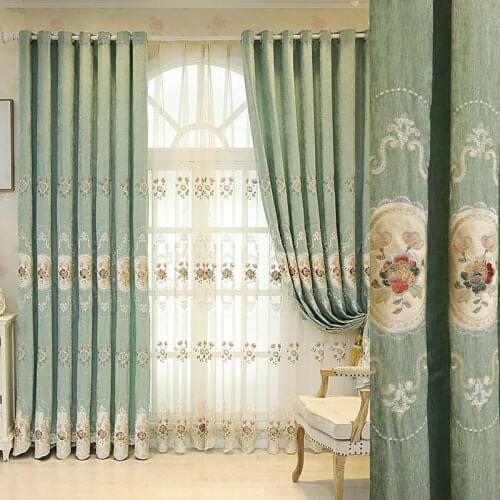 High-end European-style Living Room Chenille Embroidery Floor-to-ceiling Shading Sunscreen Bedroom Floating Curtains and Tulle