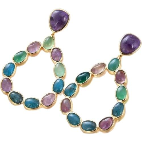 GuaiGuai Jewelry Natural Gems Teardrop Amethysts Apatite Agates Dangle Stud Earrings For Women