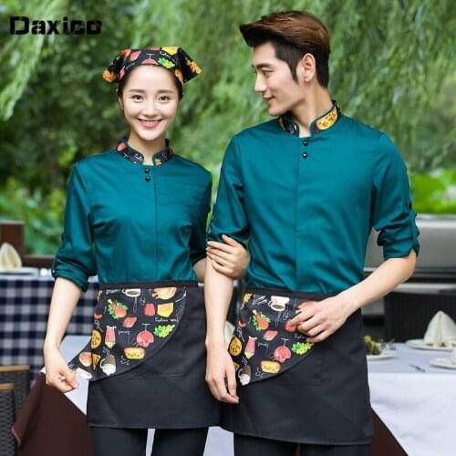 Western Restaurant Waiter Uniform Men Cafe Food Service Overalls Long Sleeve Women Coffe Shop Waintress Uniform Chef Jacket