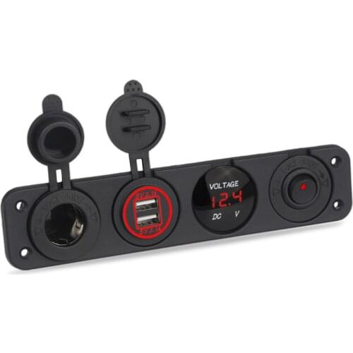 4.2A Dual Dual USB Socket Charger LED Voltmeter Cigarette Lighter Splitter ON-OFF Toggle Switch Panel for Car Boat Marine 12V