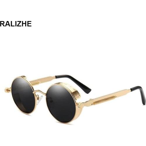 2019 Retro Round Metal Steampunk Polarized Sunglasses For Women Men Vintage Brand Designer Steam Punk Gold Sun Glasses UV400