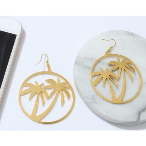 Korean Fashion Exquisite Jewelry Nightclub Exaggerated Big Circle Earrings Coconut Tree Leaves Hollow Street Earrings Womens