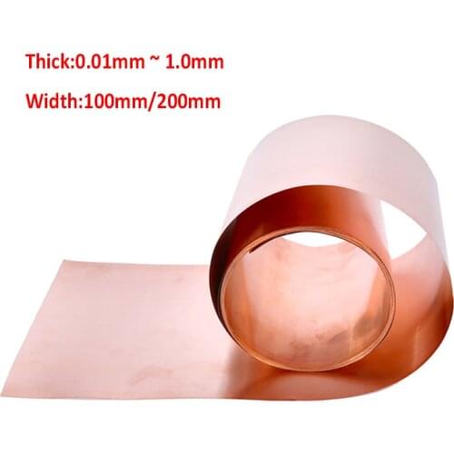 1Meter Copper Sheet Tick 0.01/0.02/0.03/0.04/0.05-1mm Cooper Flat Cooper Disc Metal Sheet Foil Plate Width 100/200mm