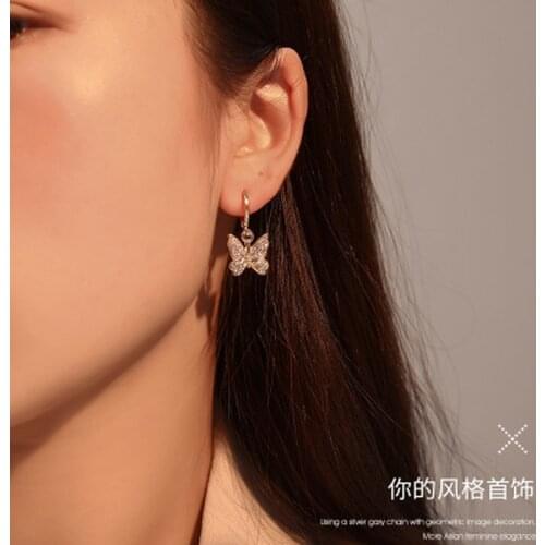 1 Pair New Womens Earrings Fashion Zircon Butterfly Dangle Earrings for Women Animal Sweet Colorful Drop Earrings Girls Jewelry