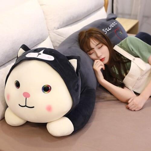 1pc 60/80/100CM Cartoon Cat Turn to Husky Dinosaur Pig Deer Plush Toys Stuffed Soft Animal Lying Cat Pillow for Children Kids