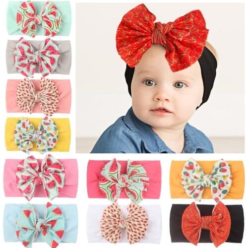 30pc/lot New Fruit Watermelon Prints Hair Bow Baby Nylon Headbands,Infant Knotbow Elastic Hairband for Girls Hair Accessories