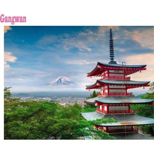 5D Diy Diamond Embroidery scenic of mount Fuji tower spring full Diamond Painting Mosaic home Decoration Cross Stitch decoration