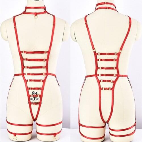 Red Gold Color Accessories Neck Harness Gothic Sexy Lingerie Bandage Body Harness Set Women Pole Dance Adjust Fetish Body Cage