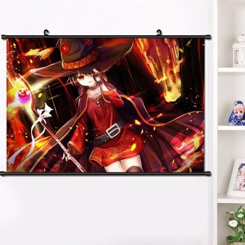 Anime KonoSuba Gods Blessing on This Wonderful World! Megumin Aqua Darkness Cosplay Wall Scroll Mural Poster Home Decor 40*60CM
