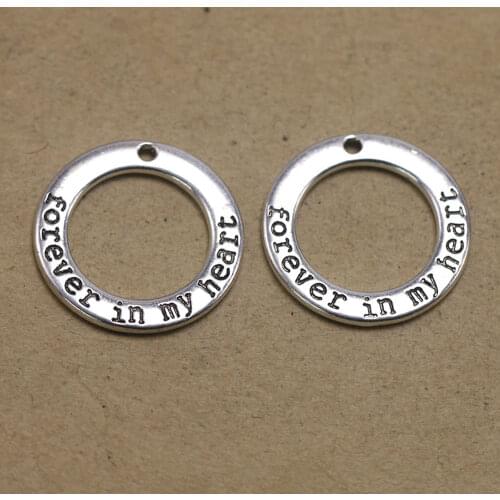 Free Ship 90 pcs Antique silver forever in my heart charms pendant 29x5mm